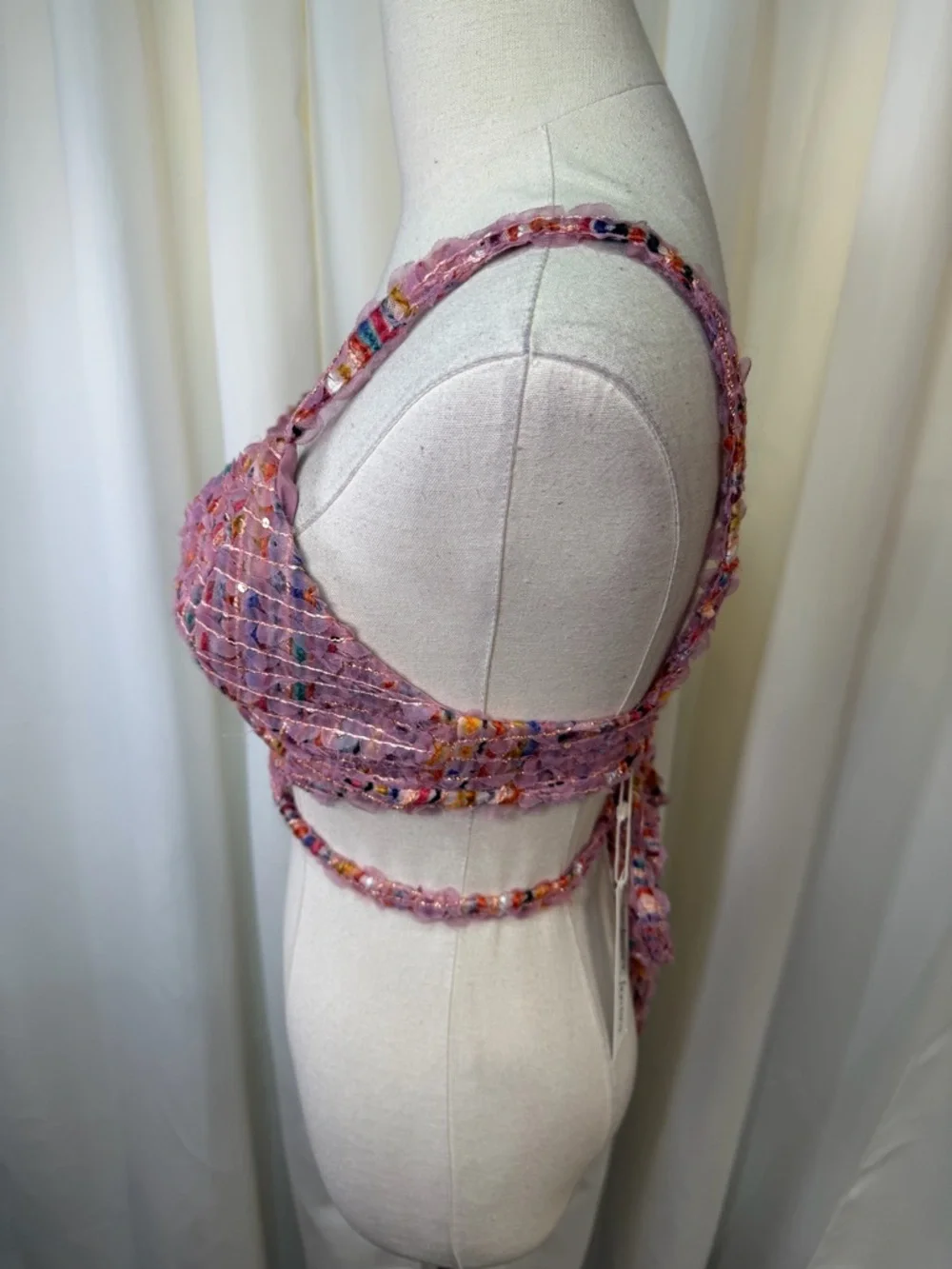 NWT For Love And Lemons ‘Dionne’ Bralette Top in Pink Multicolor Tweed Size M - Picture 9 of 16